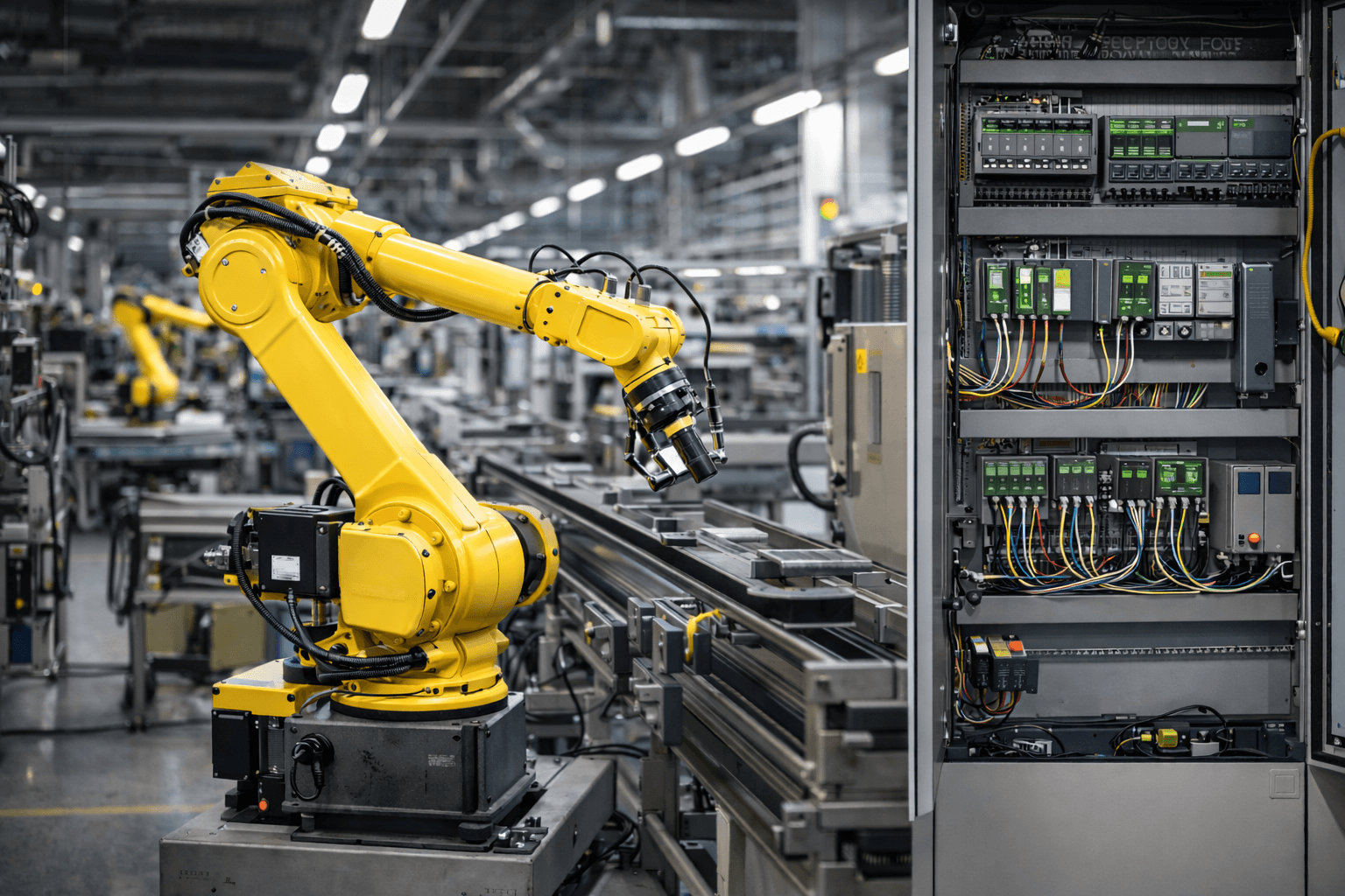 Industrial automation equipment in a manufacturing facility