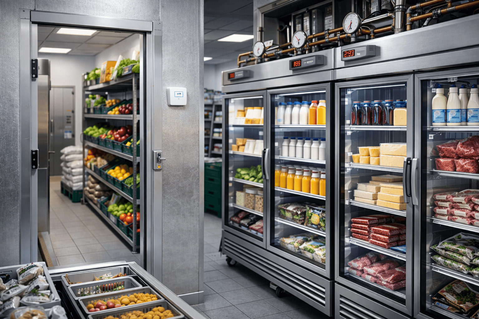 Commercial refrigeration units in a food retail store